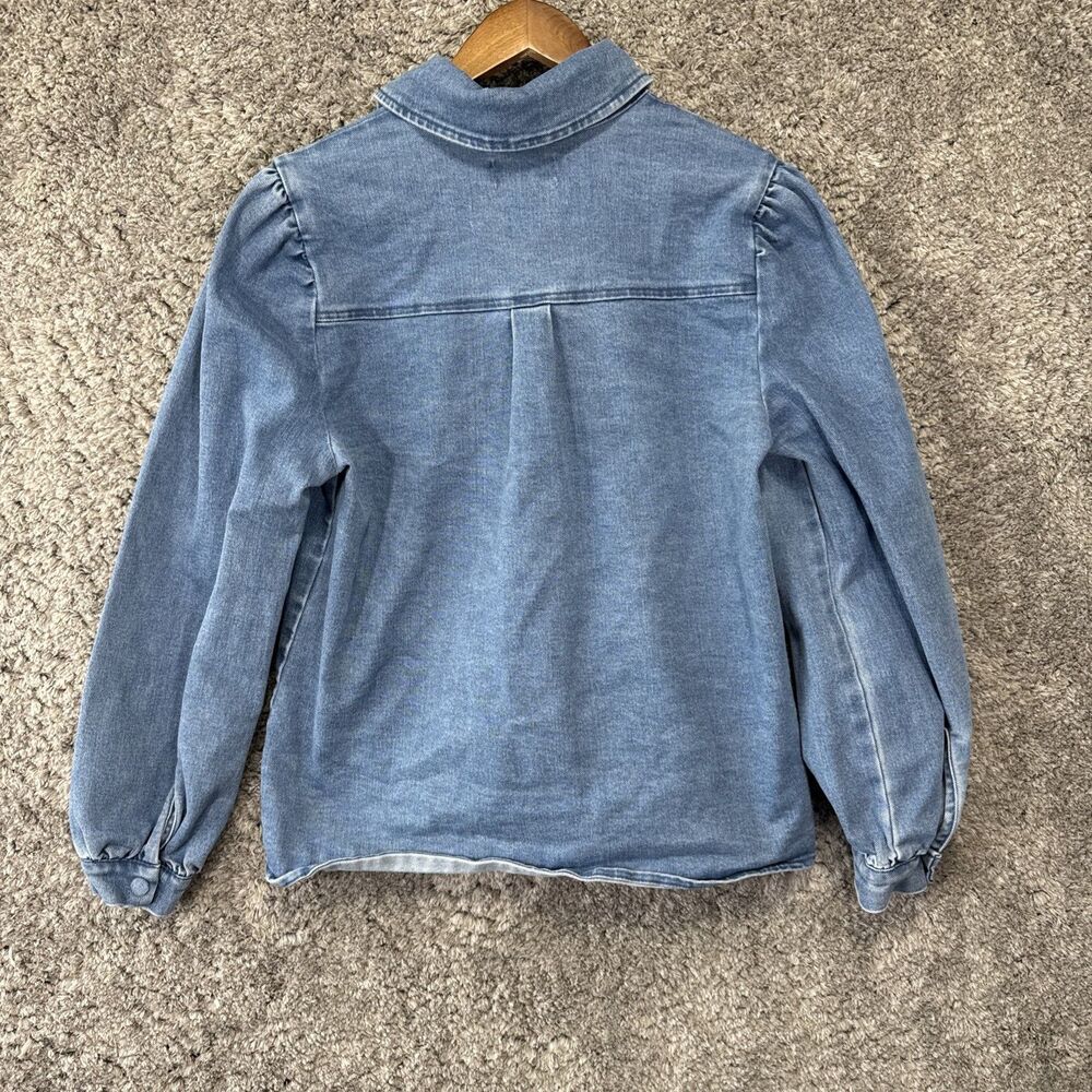 Bagatelle Collection Denim Puff Sleeve Shirt Jacket Medium Collared Snap Button - Picture 8 of 11